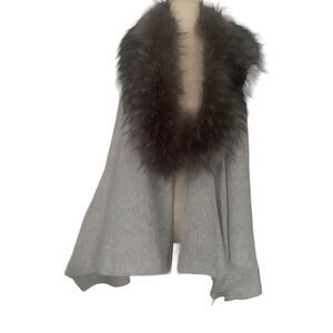 Heartloom Large Open Front Cardigan With Removable Fur Option Viscose Blend